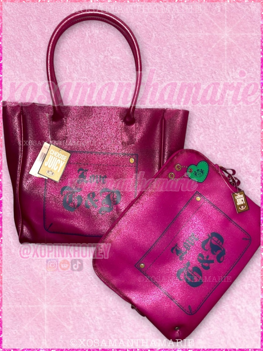 Y2K Vintage Juicy Couture Pink Glitter Jelly Bag Set